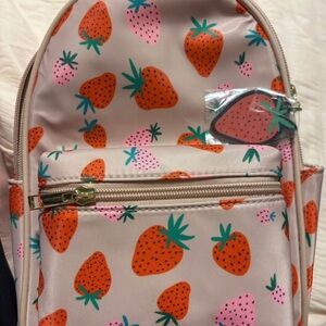 Strawberry-Print Pink Mini Backpack